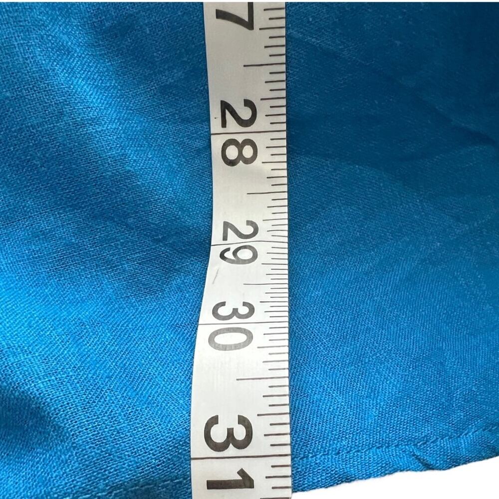 Farm Rio Cutout Knot Waist Linen Blend Puff Sleeve Blue Midi Dress Size M - Picture 13 of 14